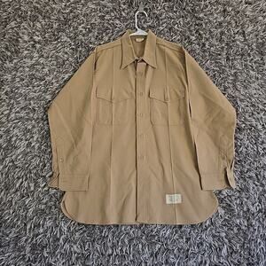 Vtg US Military Shirt Mens Large Brown 100% Wool 8405-753-6079 Tropical Sz 17